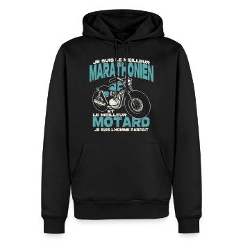 Le meilleur marathonien et le meilleur motard - Sweat à capuche Premium bio Homme - noir - Devant - Nico (187cm)
