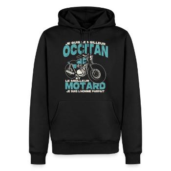 Le meilleur occitan et le meilleur motard - Sweat à capuche Premium bio Homme - noir - Devant - Nico (187cm)