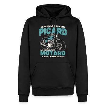 Le meilleur picard et le meilleur motard - Sweat à capuche Premium bio Homme - noir - Devant - Nico (187cm)