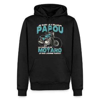 Le meilleur papou et le meilleur motard - Sweat à capuche Premium bio Homme - noir - Devant - Nico (187cm)