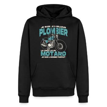 Le meilleur plombier et le meilleur motard - Sweat à capuche Premium bio Homme - noir - Devant - Nico (187cm)