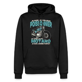 Le meilleur poissonnier et le meilleur motard - Sweat à capuche Premium bio Homme - noir - Devant - Nico (187cm)