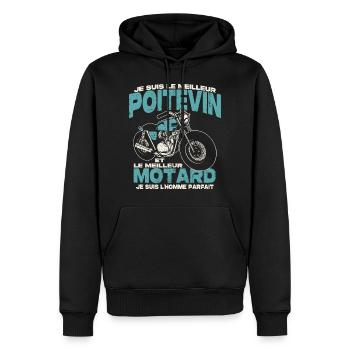 Le meilleur poitevin et le meilleur motard - Sweat à capuche Premium bio Homme - noir - Devant - Nico (187cm)