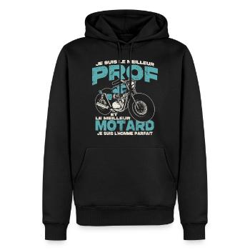 Le meilleur prof et le meilleur motard - Sweat à capuche Premium bio Homme - noir - Devant - Nico (187cm)