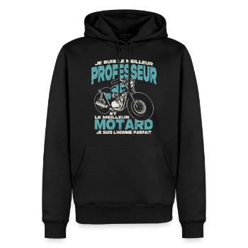 Le meilleur professeur et le meilleur motard - Sweat à capuche Premium bio Homme - noir - Devant - Nico (187cm)