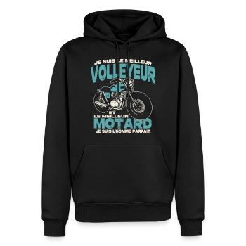 Le meilleur volleyeur et le meilleur motard - Sweat à capuche Premium bio Homme - noir - Devant - Nico (187cm)