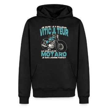 Le meilleur viticulteur et le meilleur motard - Sweat à capuche Premium bio Homme - noir - Devant - Nico (187cm)