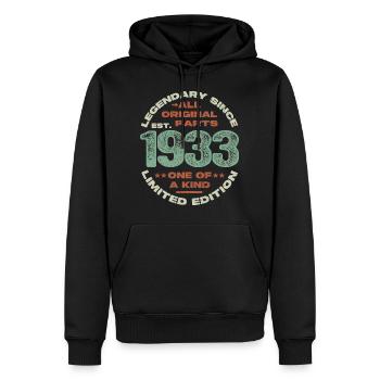 Legendary since 1933 - 90 years - Men’s Premium Organic Hoodie - black - Front - Nico (187cm)