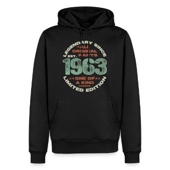 Legendary since 1963 - 60 years - Men’s Premium Organic Hoodie - black - Front - Nico (187cm)