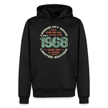 Légendaire depuis 1968 - 55 ans - Sweat à capuche Premium bio Homme - noir - Devant - Nico (187cm)
