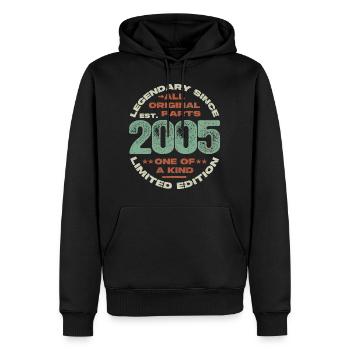 Légendaire depuis 2005 - 18 ans - Sweat à capuche Premium bio Homme - noir - Devant - Nico (187cm)