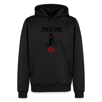 J'peux pas j'ai vélo phrase humoristique - Sweat à capuche Premium bio Homme - noir - Devant - Nico (187cm)