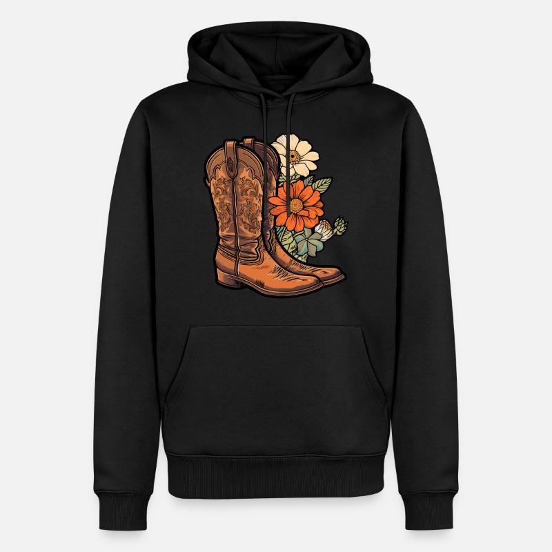 Bottes de cow-boy Fleurs - Sweat à capuche Premium bio Homme - noir