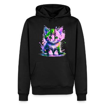 Chaton rose-vert - Sweat à capuche Premium bio Homme - noir - Devant - Nico (187cm)