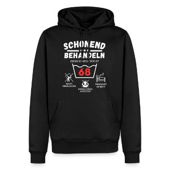 Schonend behandeln - dieses Einzelstück ist 68 - Männer Premium Bio Hoodie - Schwarz - Vorne - Nico (187cm)