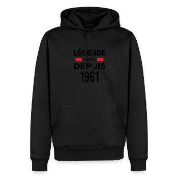 Légende vivante depuis 1961 - Sweat à capuche Premium bio Homme - noir - Devant - Nico (187cm)