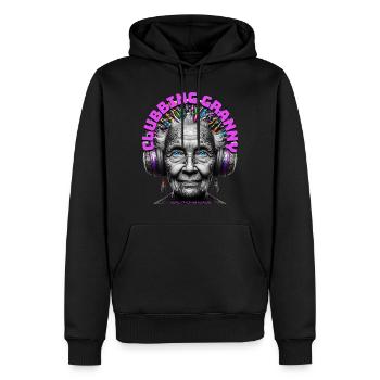 CLUBBING GRANNY - Cool Grandmother with Headphones - Men’s Premium Organic Hoodie - black - Front - Nico (187cm)