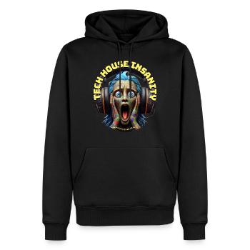 TECH HOUSE INSANITY - Funny Dude with Headphones! - Men’s Premium Organic Hoodie - black - Front - Nico (187cm)