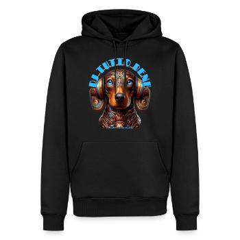 DJ TUTTO BENE – Cute Dachshund with Headphones! - Men’s Premium Organic Hoodie - black - Front - Nico (187cm)