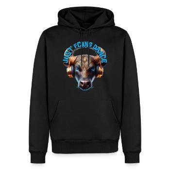 JUST FCKNG DANCE - Cool Cow with Headphones! - Men’s Premium Organic Hoodie - black - Front - Nico (187cm)
