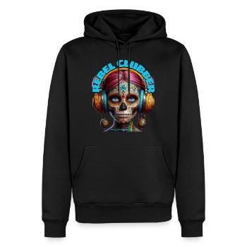 REBEL CLUBBER - Cool Woman with Headphones! - Men’s Premium Organic Hoodie - black - Front - Nico (187cm)