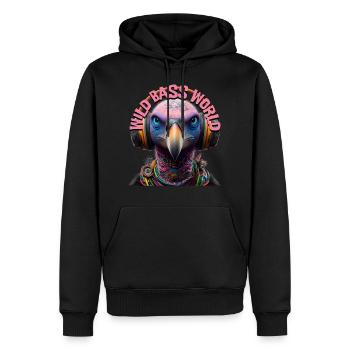 WILD BASS WORLD - Cool Vulture with Headphones! - Men’s Premium Organic Hoodie - black - Front - Nico (187cm)