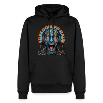 FREEDOM TO RAVE - Crazy Dude with Headphones! - Men’s Premium Organic Hoodie - black - Front - Nico (187cm)