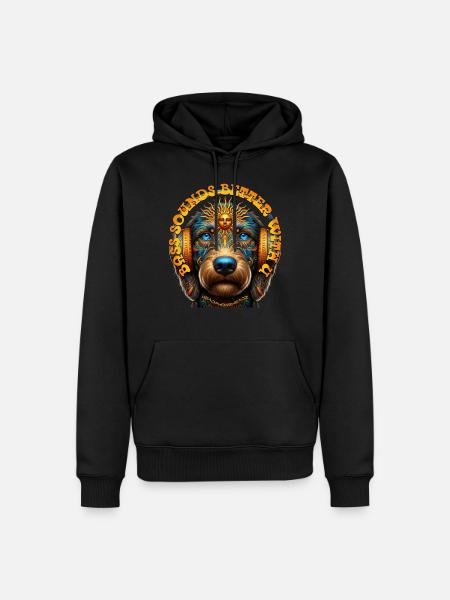 BASS SOUNDS BETTER WITH U-Labradoodle & Headphones - Men’s Premium Organic Hoodie - black