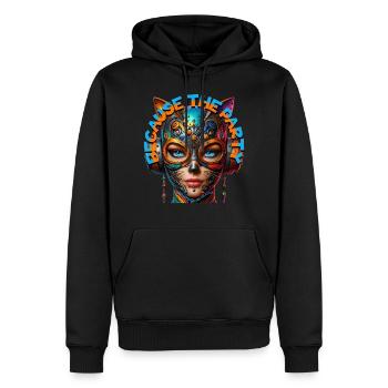 BECAUSE THE PARTY - Cool Woman with Headphones! - Men’s Premium Organic Hoodie - black - Front - Nico (187cm)