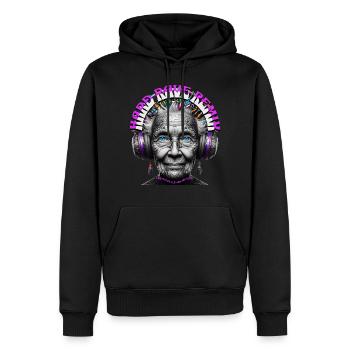 HARD RAVE REMIX - Cool Grandma with Headphones! - Men’s Premium Organic Hoodie - black - Front - Nico (187cm)