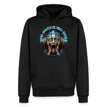 JAW DROPPING BASS – Funny Dude with Headphones! - Men’s Premium Organic Hoodie - black - Front - Nico (187cm)