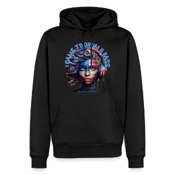 I CAME TO DRUM & BASS – Curly Hair with Headphones - Men’s Premium Organic Hoodie - black - Front - Nico (187cm)