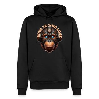 LOVE TECHNO LOVE – Cool Orangutan with Headphones! - Men’s Premium Organic Hoodie - black - Front - Nico (187cm)