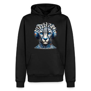 DJ RULES OK - Cool Cheetah with Headphones! - Men’s Premium Organic Hoodie - black - Front - Nico (187cm)