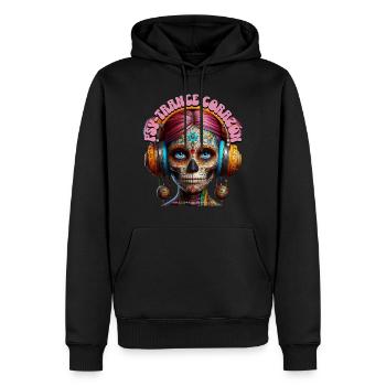 PSY-TRANCE CORAZÓN - Cool Woman with Headphones! - Men’s Premium Organic Hoodie - black - Front - Nico (187cm)