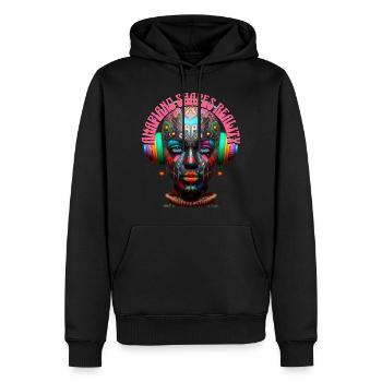 AMAPIANO SHAPES REALITY - Cool Woman & Headphones! - Men’s Premium Organic Hoodie - black - Front - Nico (187cm)