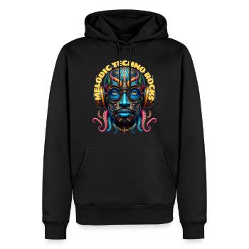 MELODIC TECHNO ROCKS - Cool Dude with Headphones! - Men’s Premium Organic Hoodie - black - Front - Nico (187cm)