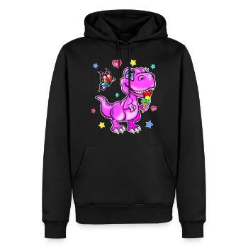 Rosa Dinosaurier mit Eiscreme - Männer Premium Bio Hoodie - Schwarz - Vorne - Nico (187cm)