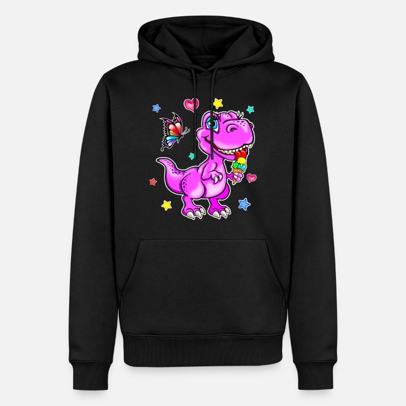 Rosa Dinosaurier mit Eiscreme - Männer Premium Bio Hoodie - Schwarz