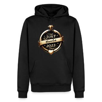 Commémorative nuptiale d’or - Sweat à capuche Premium bio Homme - noir - Devant - Nico (187cm)