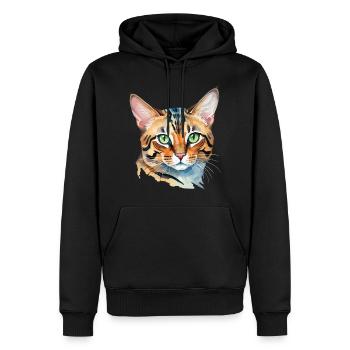 Chat du Bengale Aquarelles - Sweat à capuche Premium bio Homme - noir - Devant - Nico (187cm)