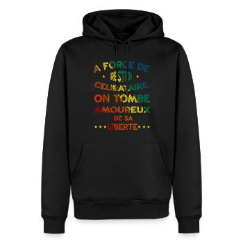 L'Art d'Aimer sa Liberté - Sweat à capuche Premium bio Homme - noir - Devant - Nico (187cm)