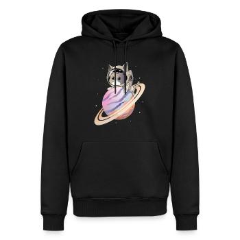Weltraum-Katze - Männer Premium Bio Hoodie - Schwarz - Vorne - Nico (187cm)