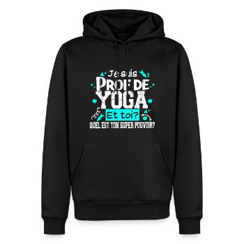 Prof Professeur Yoga Métier Zen Méditation Humour - Sweat à capuche Premium bio Homme - noir - Devant - Nico (187cm)