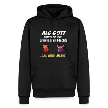 Als Gott mich schuf, witziges Spruch T-Shirt - Männer Premium Bio Hoodie - Schwarz - Vorne - Nico (187cm)