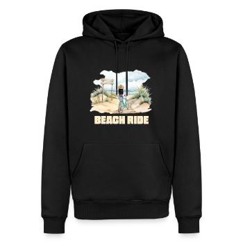 Beach Ride Girl - Vélo, plage et mer - Sweat à capuche Premium bio Homme - noir - Devant - Nico (187cm)
