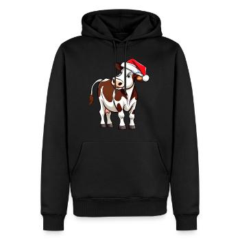 Niedliche Kuh mit Weihnachtsmütze - Männer Premium Bio Hoodie - Schwarz - Vorne - Nico (187cm)