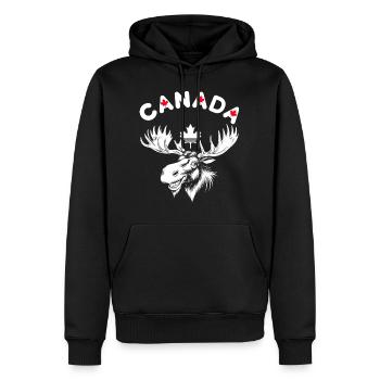 Lustiger Kanada Elch Kopf mit Ahornblatt Vintage - Männer Premium Bio Hoodie - Schwarz - Vorne - Nico (187cm)