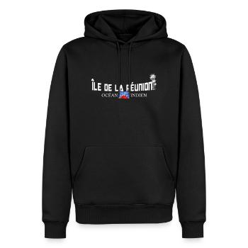 Drapeau île de la Réunion océan Indien Cadeau - Sweat à capuche Premium bio Homme - noir - Devant - Nico (187cm)