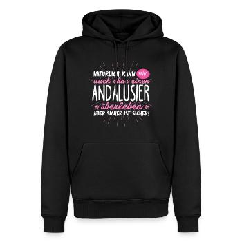 Niemals ohne ANDALUSIER - Männer Premium Bio Hoodie - Schwarz - Vorne - Nico (187cm)
